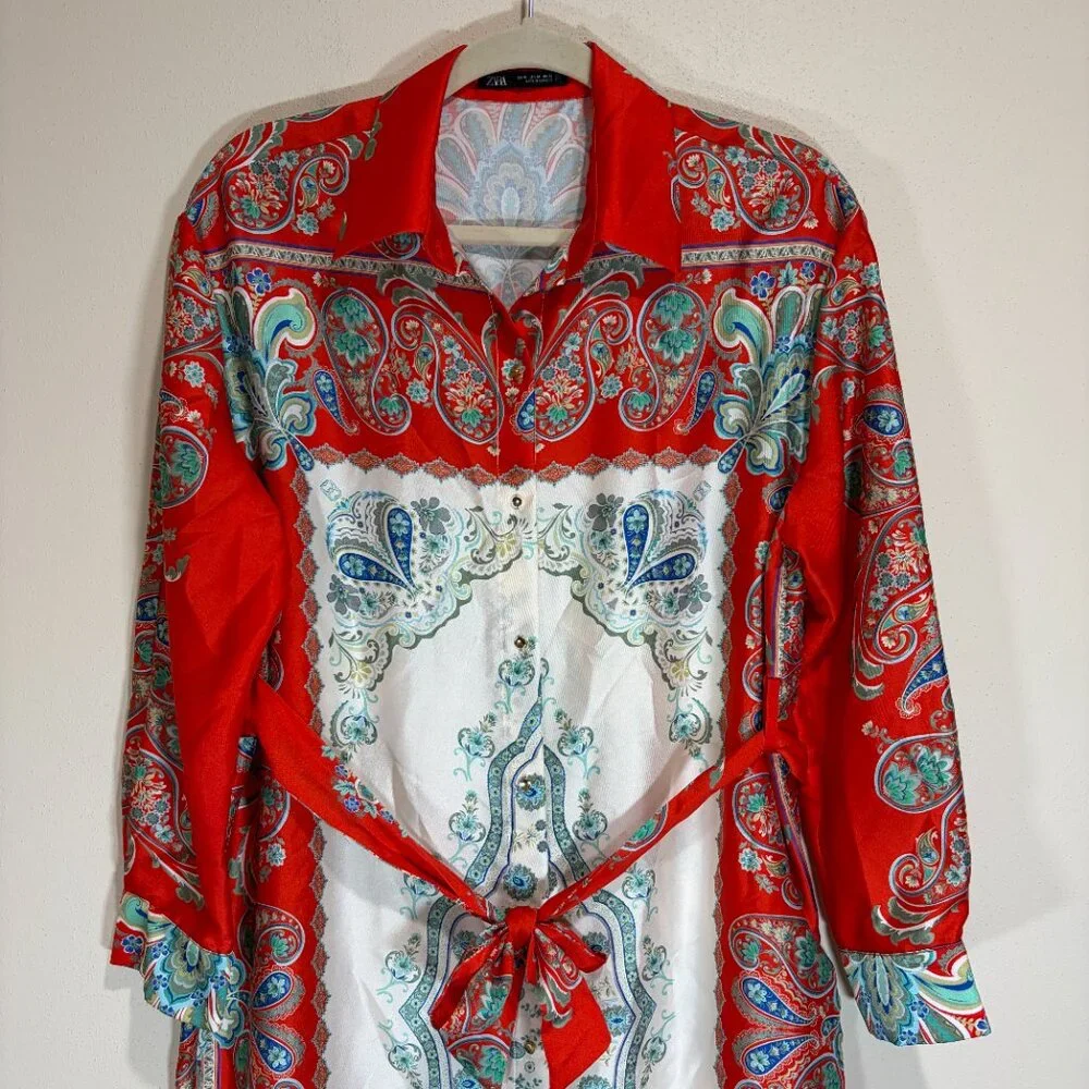 Zara Multicolor Printed Button Up Maxi Midi Shirt Dress - Picture 5 of 16